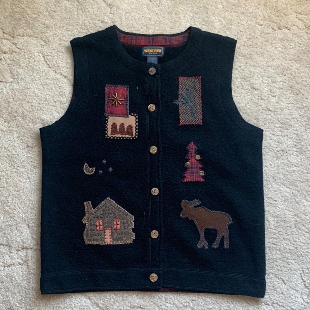 Woolrich 100% Wool Christmas Winter Patchwork Sweater Vest, Size M